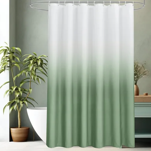 Miniatura 12 de AooHome Cortina de ducha estrecha de tela, juego de cortinas de ducha de tela azul degradado, cortina de ducha de tela lavable azul y blanca