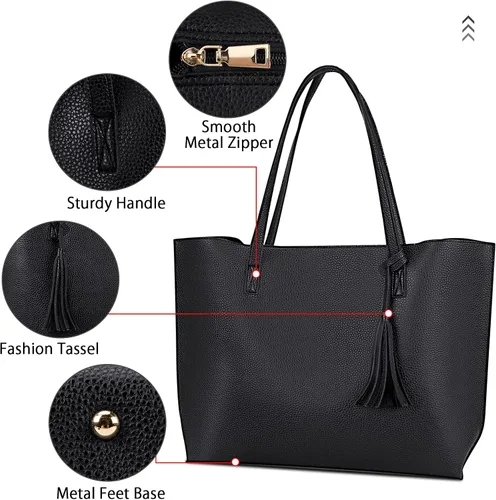 Miniatura 5 de Bolsa de mano para mujer, monederos y bolsos de cuero con borlas, juego de 2