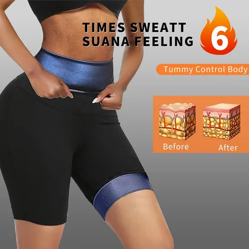 Miniatura 2 de Pantalones cortos para sudar de sauna, pantalones de compresión, entrenamiento, gimnasio, ejercicio, entrenamiento de cintura, moldeador de cuerpo