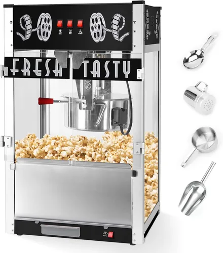 Miniatura 10 de Máquina comercial de palomitas de maíz con carrito y hervidor de 20 onzas, máquina vintage de palomitas de maíz de 1440 W sobre ruedas con vidrio