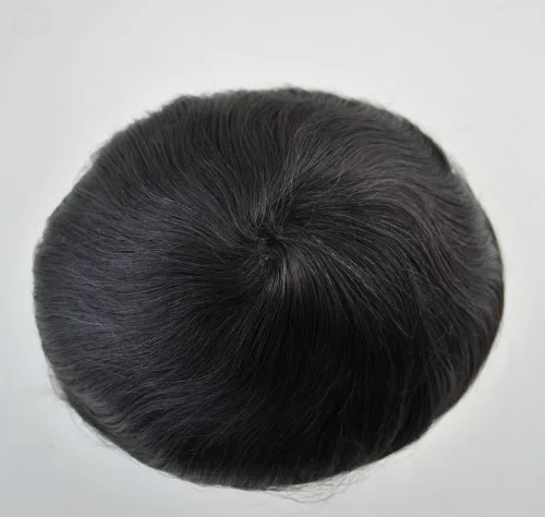 Miniatura 6 de Toupee negro para hombres sistema de cabello humano 1B PU piel postizos inyección (9 * 7 pulgadas)