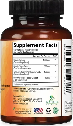Miniatura 9 de Cúrcuma Curcumina con BioPerine & Jengibre 95% Curcuminoides 1950mg – Pimienta Negra para Absorción, Hecho en Estados Unidos, apoyo inmunológico