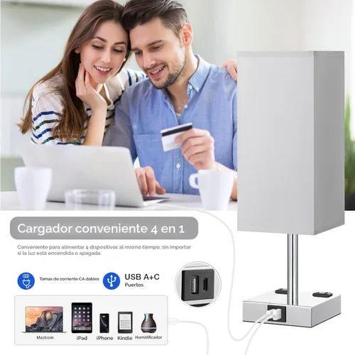Miniatura 3 de Lámpara de mesa de noche táctil, con pantalla, puertos de carga USB C+A y salidas de CA duales, para dormitorio, sala de estar, oficina
