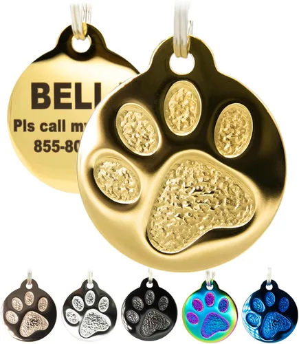 Miniatura 7 de Placa Grabada para Mascotas para Perros y Gatos - Personalizada Frontal y Posterior hasta 4 Líneas de Texto ID Personalizado Grabado, Huella de Pata