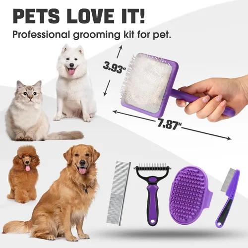 Miniatura 9 de Bonteck Juego de Cepillo Alisador para Perros para Kit de Aseo 4 Piezas Cepillo Grande para Perros Goldendoodles, Poodles, Doodles Cepillo