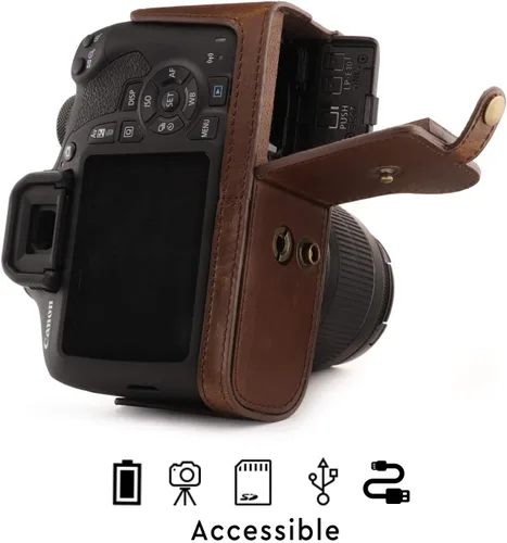 Miniatura 5 de MegaGear MG1608 Ever Ready - Funda de piel para cámara compatible con Canon EOS Rebel T7 (0.709-2.165 in), 2000D (0.709-2.165 in), color marrón
