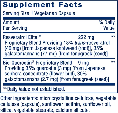 Miniatura 3 de Life Extension Resveratrol Elite optimizado, trans-resveratrol, quercetina, envejecimiento saludable, salud cardíaca, salud cerebral, estrés