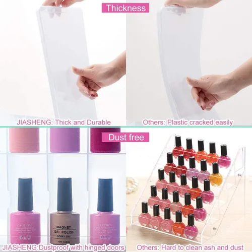 Miniatura 3 de JIASHENG Estuche organizador de esmalte de uñas para 48 botellas, soporte de almacenamiento de esmalte de uñas en gel de doble cara con divisor
