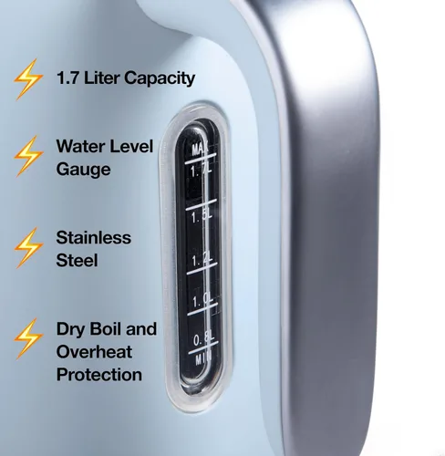 Miniatura 3 de Rae Dunn Hervidor eléctrico de agua caliente – Cafetera de acero inoxidable, tetera de té, base giratoria, con protección de apagado automático