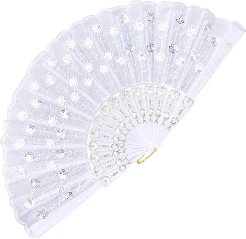 Miniatura 13 de EOSAU Abanicos plegables chinos de mano de encaje para mujer, plegables a granel para fiestas, bodas, iglesias, bailes (10 colores mezclados 01)