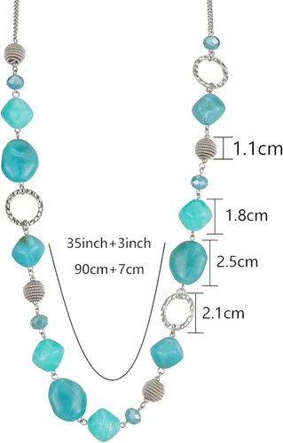 Miniatura 6 de BULINLIN Collar largo de cuentas para mujer, collar de cadena de suéter plateado con cuentas de resina de cristal, joyería de moda para niñas
