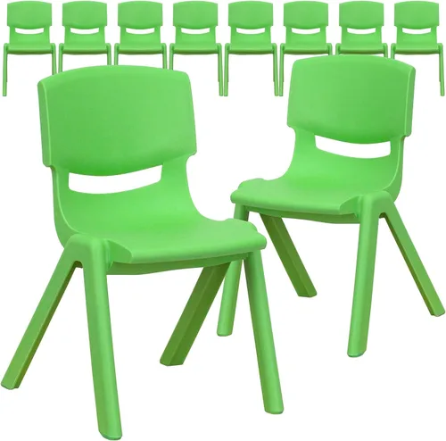 Miniatura 6 de Flash Furniture Whitney - Paquete de 10 sillas escolares apilables de plástico rojo con altura de asiento de 12 pulgadas
