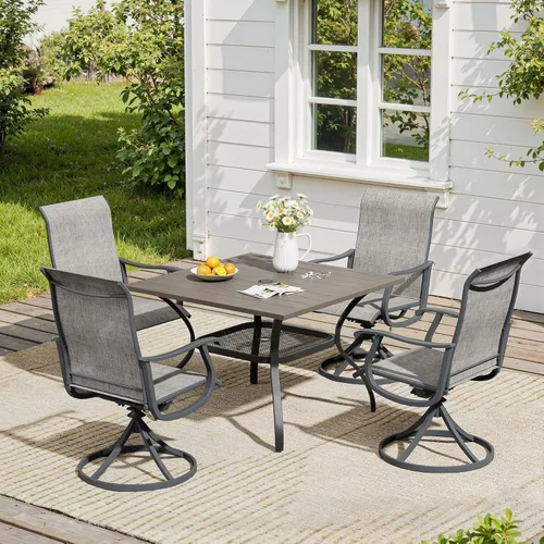 Miniatura 71 de VICLLAX Muebles pequeños de exterior de 3 piezas, 2 sillas giratorias de patio y mesa redonda pequeña para 2, sillas de carbón oscuro y negro