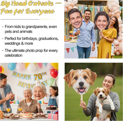 Miniatura 6 de Recorte de cabeza grande en un palo – Recortes faciales personalizados para fiestas, graduaciones, cumpleaños o bodas Accesorio de foto