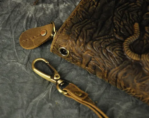 Miniatura 5 de Le'aokuu Unisex calidad cuero genuino cadena embrague mano bolso organizador monedero chequera cremallera cartera 1016, Tigre W1016, Cartera