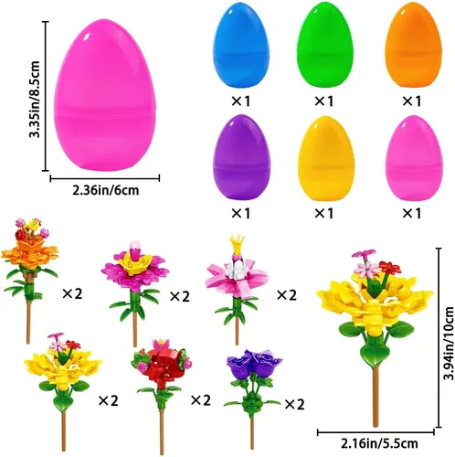 Miniatura 2 de DIYDEC Bloques de construcción de flores de Pascua con huevos de Pascua, juguetes de bloques de construcción para recuerdos de fiesta, juguetes