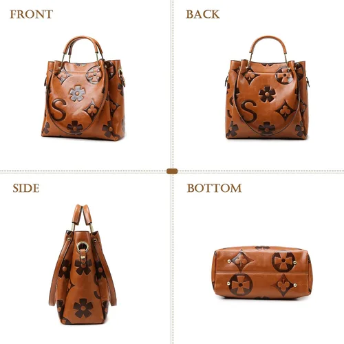 Miniatura 7 de Travistar Bolsos de mano florales para mujer, juego de bolso de mano de cuero en relieve con asa superior, bolsa de hombro grande, bolsa de hombro