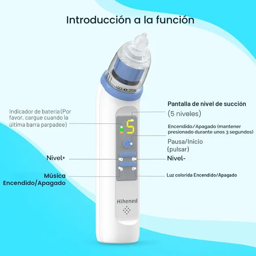 Miniatura 7 de Aspirador nasal eléctrico para bebé, aspirador nasal para niños pequeños, aspirador de nariz recargable para bebés, limpiador de nariz con 3 puntas