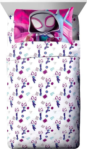 Miniatura 3 de Marvel Spidey & His Amazing Friends Ghost Spider Gwen - Juego de ropa de cama individual de 5 piezas, incluye edredón y juego de sábanas, microfibra