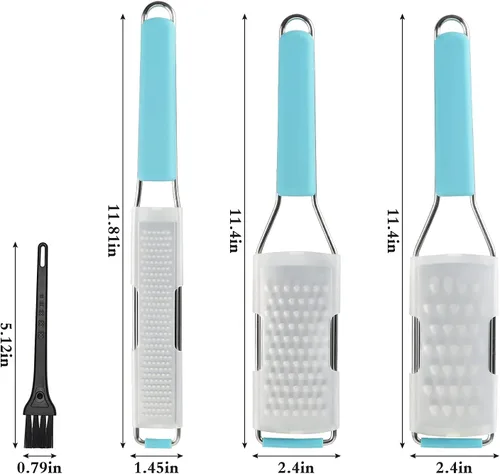 Miniatura 5 de Cambom Lemon Zester Rallador de tres piezas, herramienta de cocina resistente para queso parmesano, jengibre, ajo, nuez moscada, chocolate, Azul
