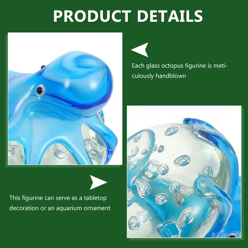 Miniatura 5 de Figura de pulpo de vidrio: Pulpo de vidrio soplado a mano Artesanías de pisapapeles Escultura de animales marinos para pecera Decoración del hogar