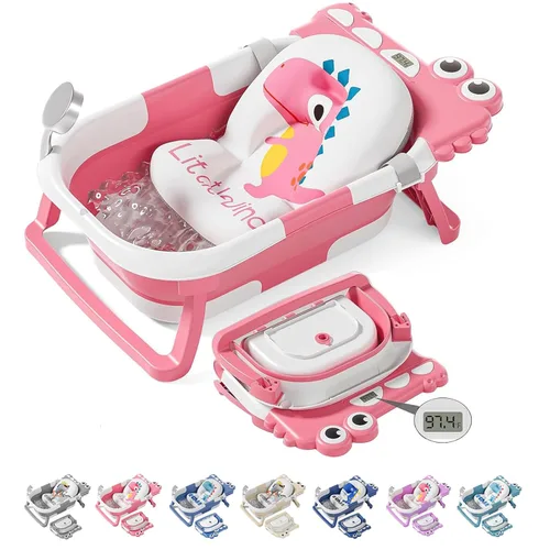Miniatura 18 de TPN - Bañera plegable para bebés con cojín suave y termómetro en tiempo real, bañera portátil de viaje para recién nacidos e infantes