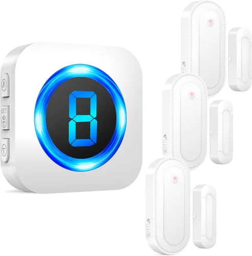 Miniatura 9 de SURFOU Timbre inalámbrico con sensor de puerta, alerta de apertura de puerta impermeable con rango de 1000 pies, 55 tonos de llamada, alarma de 110