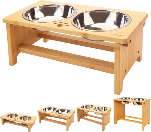 HTB Cuencos elevados para perros, soporte elevado para perros con 2 cuencos de acero inoxidable, cuencos elevados para perros grandes, medianos y