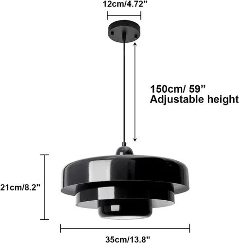 Miniatura 5 de Lámpara colgante industrial de metal negro, lámpara colgante vintage para isla de cocina, lámpara colgante ajustable para techo, para isla