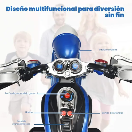 Miniatura 3 de Costzon Motocicleta para Niños, Motocicleta Chopper de Paseo Alimentada por Batería de 6V con Bocina, Faro, Juguetes de Paseo Estables de 3 Ruedas