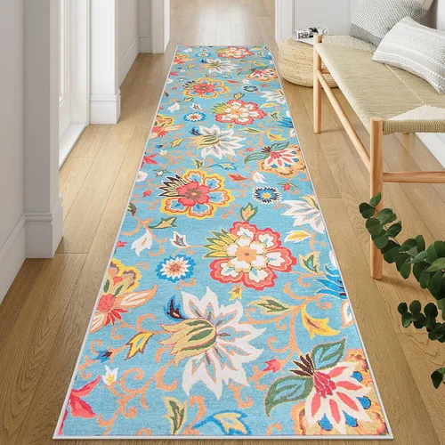 Miniatura 35 de Beeiva Alfombras florales de entrada, lavables para interiores, ultra fina, de 2 x 3 pies, antideslizante, para cocina, tapete de cachemira suave