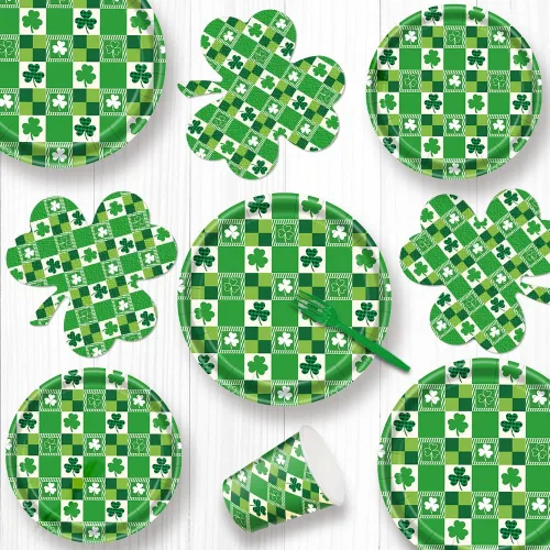 Miniatura 6 de 168 piezas de suministros para fiesta del día de San Patricio, platos de la suerte, servilletas, juego de vajilla de papel de trébol irlandés verde