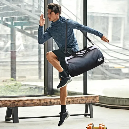 Miniatura 7 de BE SMART - Bolsa de gimnasio impermeable para hombre con compartimento para zapatos, bolsa de lona con bolsillo húmedo para hombres, bolsa deportiva