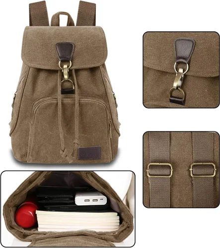 Miniatura 5 de Mochilas de lona a la moda, bolso casual para compras al aire libre, mochila deportiva, senderismo, viajes, bolsa multiusos, Café, Mochilas