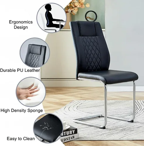 Miniatura 5 de Conjunto de mesa de comedor MUUOKY para 4, mesa de cocina de 63'' y sillas para 4, conjunto de mesa gris y 4 sillas modernas, adecuado para comedor