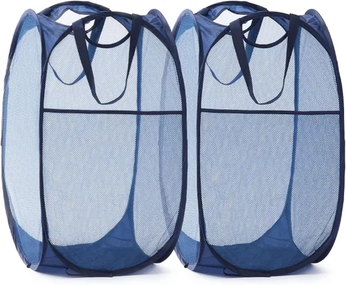TECHMILLY Cesta plegable de malla para la ropa sucia con asas resistentes y bolsillo lateral, cestas plegables portátiles para ropa para dormitorio,