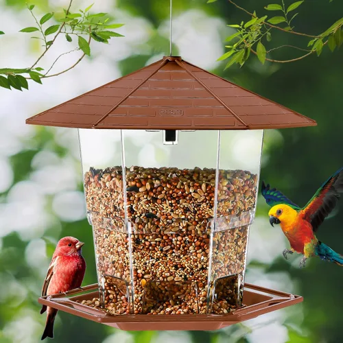 Miniatura 2 de Jealoeur Comederos para pájaros para exteriores Comedero para pájaros colgante para pájaros salvajes con semillas, marrón