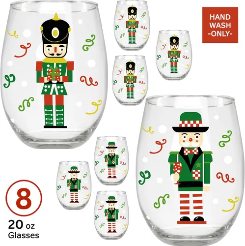 Miniatura 6 de BANBERRY DESIGNS Cascanueces - Decoración navideña - Copas de vino sin tallo - Juego de 8 - Diseño de soldado de juguete navideño - Capacidad de 20