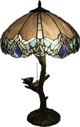 Tiffany - Lámpara de mesa europea de 16 pulgadas, creativa, vintage, lámpara de mesa, hecha a mano, libélula de color, vidrio, base de arte, mesita