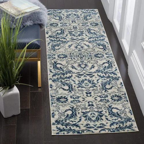 SAFAVIEH Evoke Collection EVK238C - Alfombra decorativa para sala de estar y dormitorio, 2 pies 2 pulgadas x 4 pies, color marfil/azul