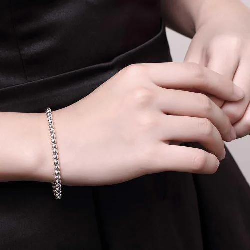 Miniatura 6 de Cutesmile Joyería de moda 925 plata esterlina 0.157 in Lucky Round Beads pulsera para mujer, Plata