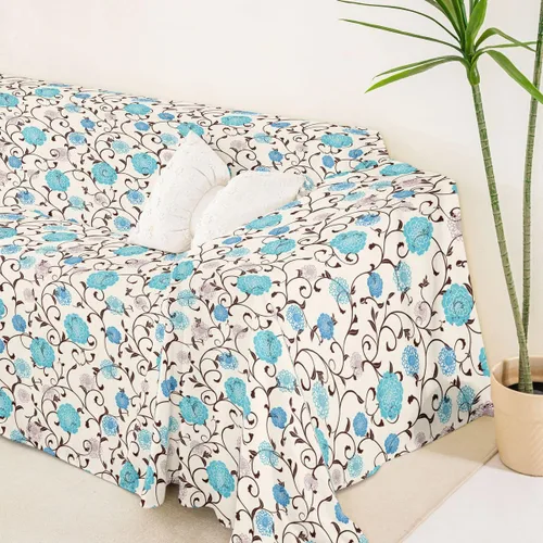 Miniatura 5 de Erosebridal Funda de sofá floral de 71 x 91 pulgadas, diseño de loto, antideslizante, acuarelas, diseño de hojas de flores azules, con pintura