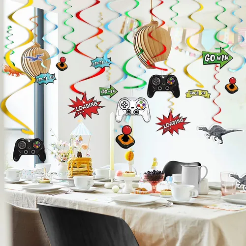 Miniatura 6 de Remolino colgante de videojuegos de acuarela, 28 piezas, decoraciones de fiesta de videojuegos para niños y niños, suministros de fiesta