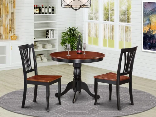 Miniatura 2 de East West Furniture ANAV3-BLK-W Juego de mesa de cocina de 3 piezas para espacios pequeños contiene una mesa de comedor redonda con pedestal y 2