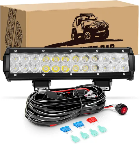 GOOACC Barra de luz LED de 12 pulgadas, 72 W, combo de inundación de puntos, luces de conducción todoterreno, lámpara de trabajo con arnés de