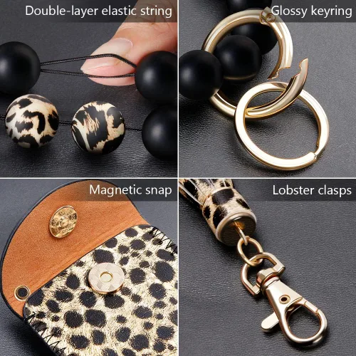 Miniatura 4 de UpUDo Llavero pulsera de silicona, pulsera con cuentas de silicona con cartera para tarjetas, llavero elástico para mujer