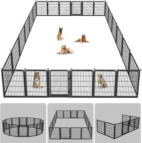 Miniatura 8 de Corralito para perros, 40 pulgadas de altura, 14 paneles con umbral bajo, puerta completa y doble cerradura, cerca para perros al aire libre