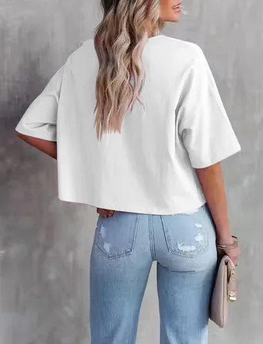 Miniatura 2 de TICTICMIMI Camisetas cortas de verano para mujer, manga corta, cuello redondo, camisetas básicas sin botones