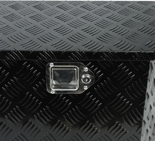 Miniatura 5 de Caja de herramientas de aluminio chapada en negro de 29 pulgadas, caja de herramientas impermeable con cerradura y llave para caravanas