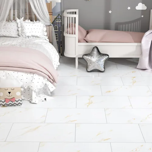 Miniatura 2 de Azulejos de vinilo dorados y blancos, 15 unidades, autoadhesivos, de linóleo, para cocina, dormitorio, baño, azulejos impermeables para suelos